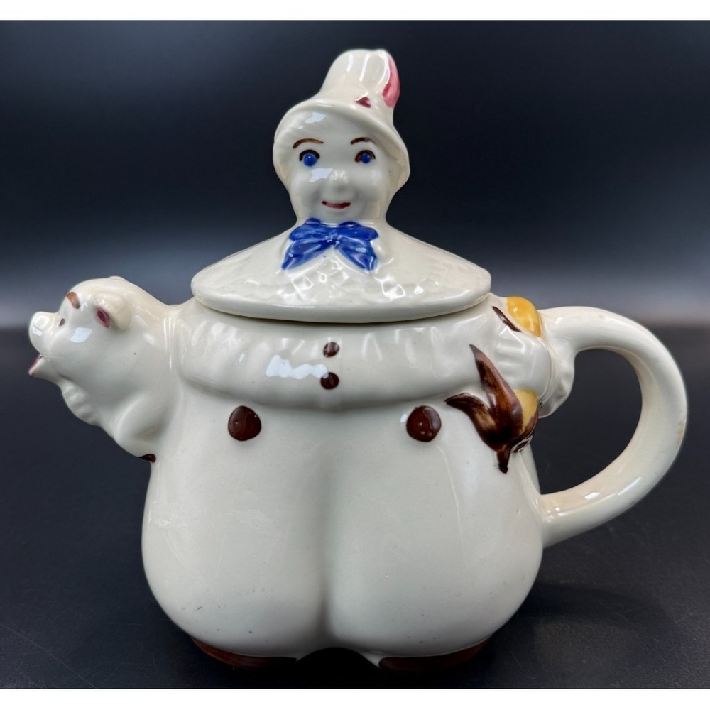 Kitsch Teapot Tom Piper's Son & Pig Stamped Kitsch Anthropomorphic 1940 Ceramic